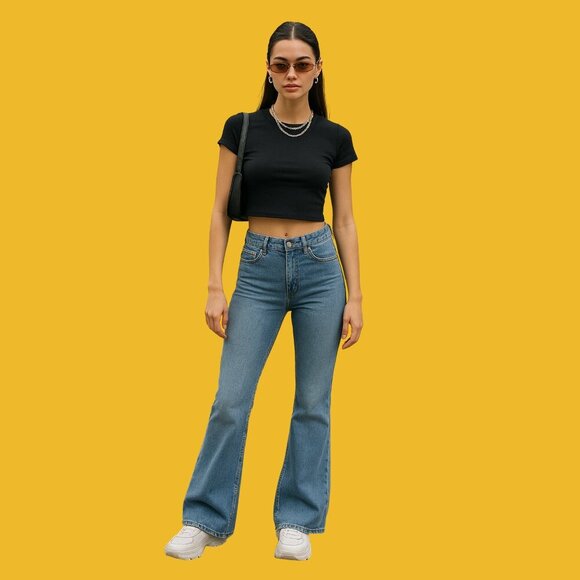 🔥 SHEIN High-Rise Flare Leg Jeans with Raw Hem (Size S / US 4) - Picture 1 of 9